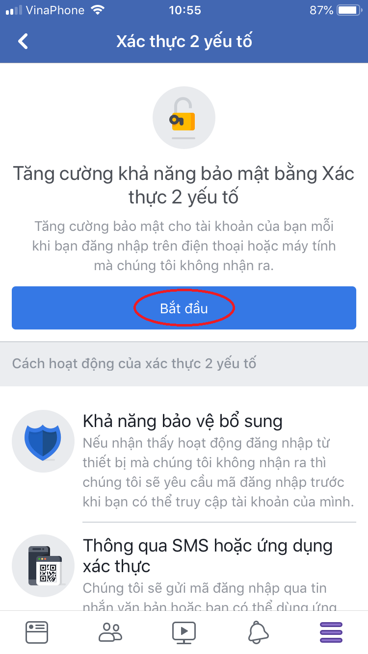 Cách bật bảo mật 2 lớp Facebook trên iPhone
